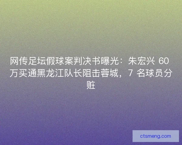 网传足坛假球案判决书曝光：朱宏兴 60 万买通黑龙江队长阻击蓉城，7 名球员分赃