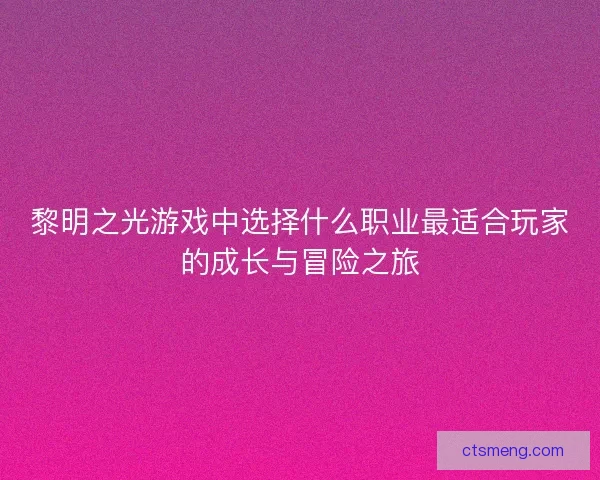 黎明之光游戏中选择什么职业最适合玩家的成长与冒险之旅