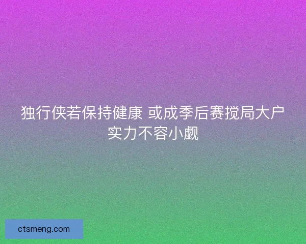 独行侠若保持健康 或成季后赛搅局大户实力不容小觑